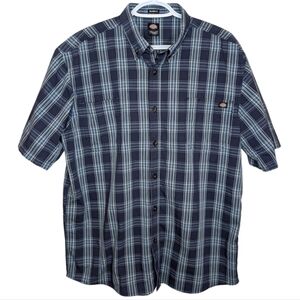 Dickies Men's Short Sleeve Flex Woven Blue Plaid Shirt Mens Medium